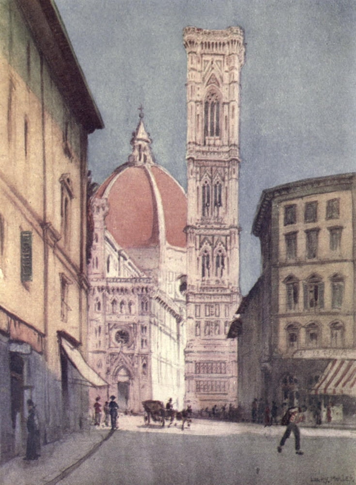A Wanderer in Florence 1921 The Duomo & Campanile Canvas Art - Harry Morley (24 x 36)