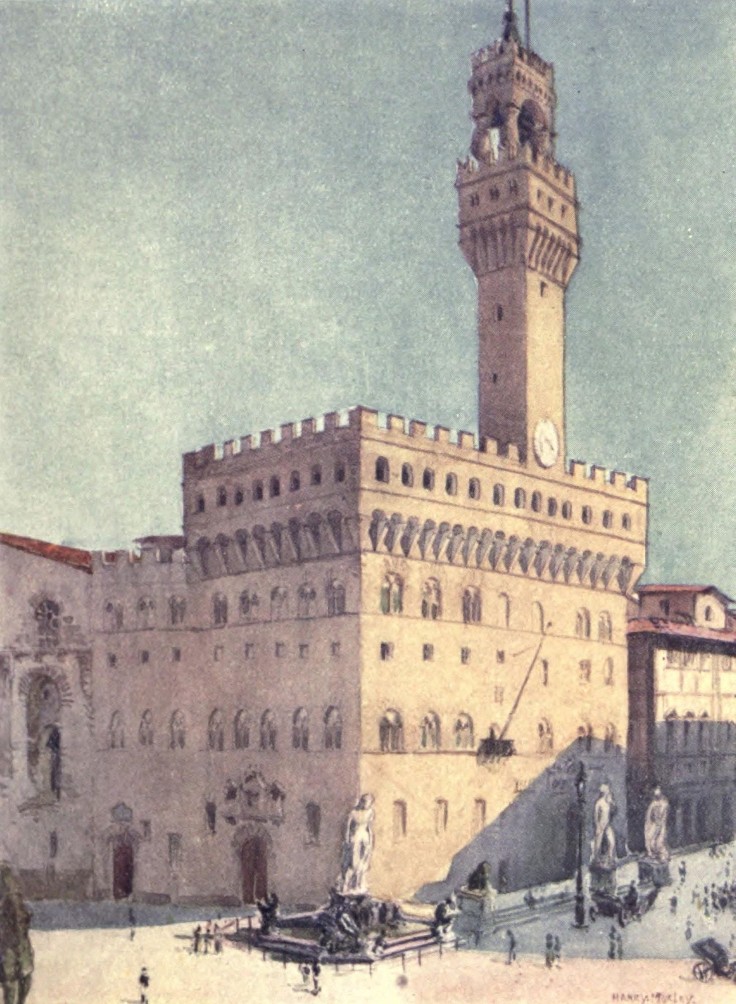 A Wanderer in Florence 1921 The Palazzo Vecchio Canvas Art - Harry Morley (18 x 24)