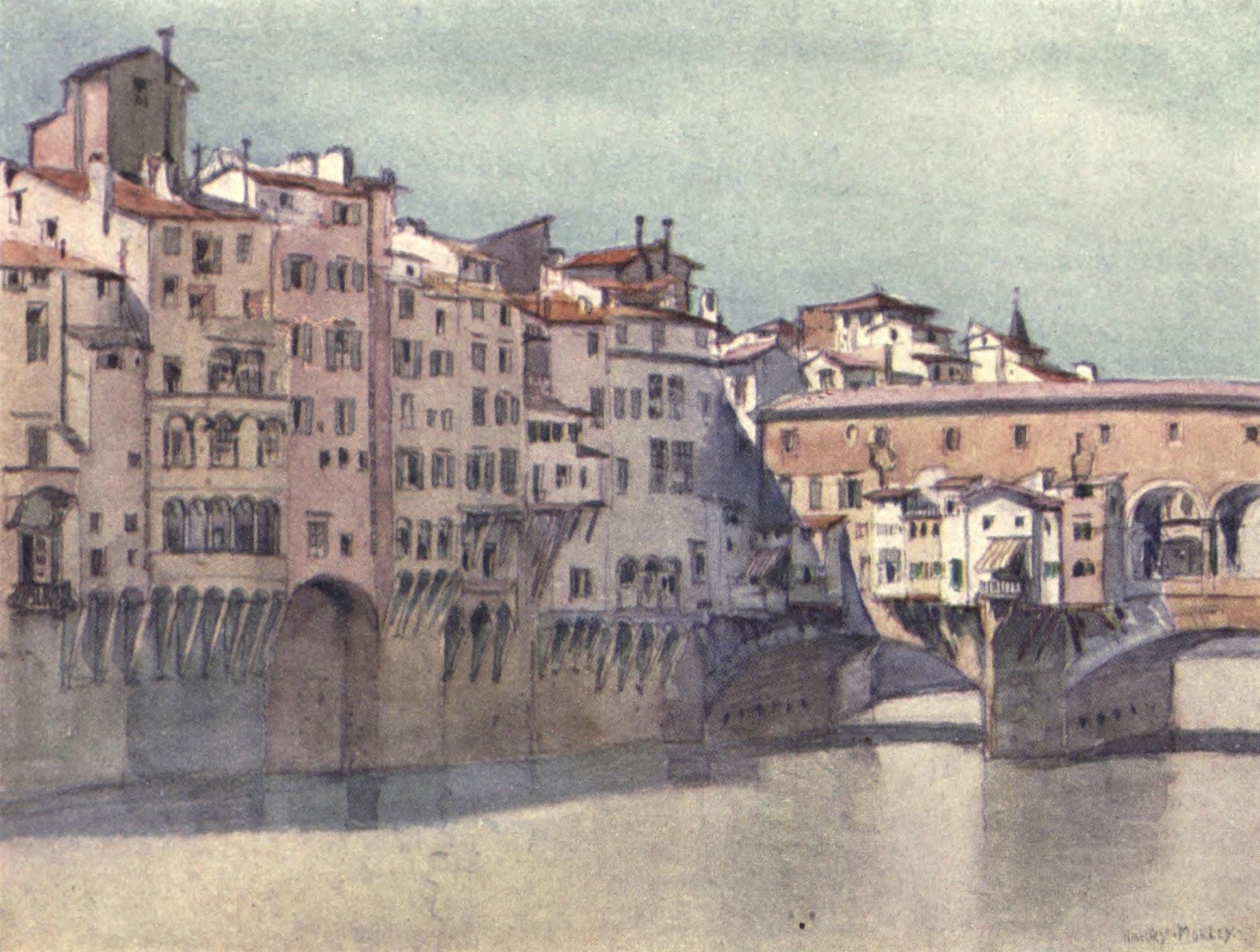 A Wanderer in Florence 1921 The Ponte Vecchio Canvas Art - Harry Morley (18 x 24)
