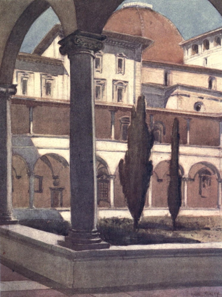 A Wanderer in Florence 1921 The cloisters of S Lorenzo Canvas Art - Harry Morley (18 x 24)