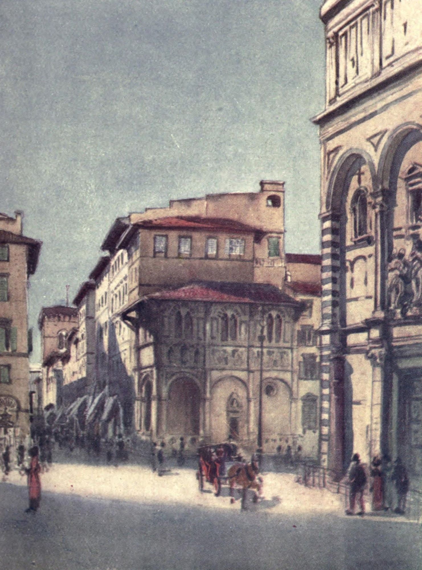A Wanderer in Florence 1921 Via Calzaioli Canvas Art - Harry Morley (24 x 36)