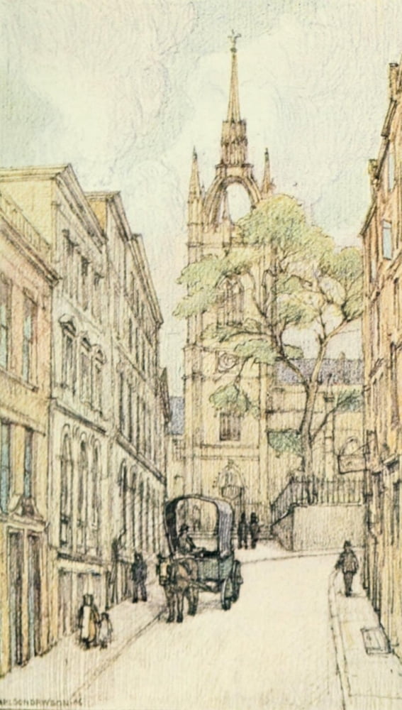 A Wanderer in London 1906 St Dunstans in the East Canvas Art - Nelson Dawson (18 x 24)