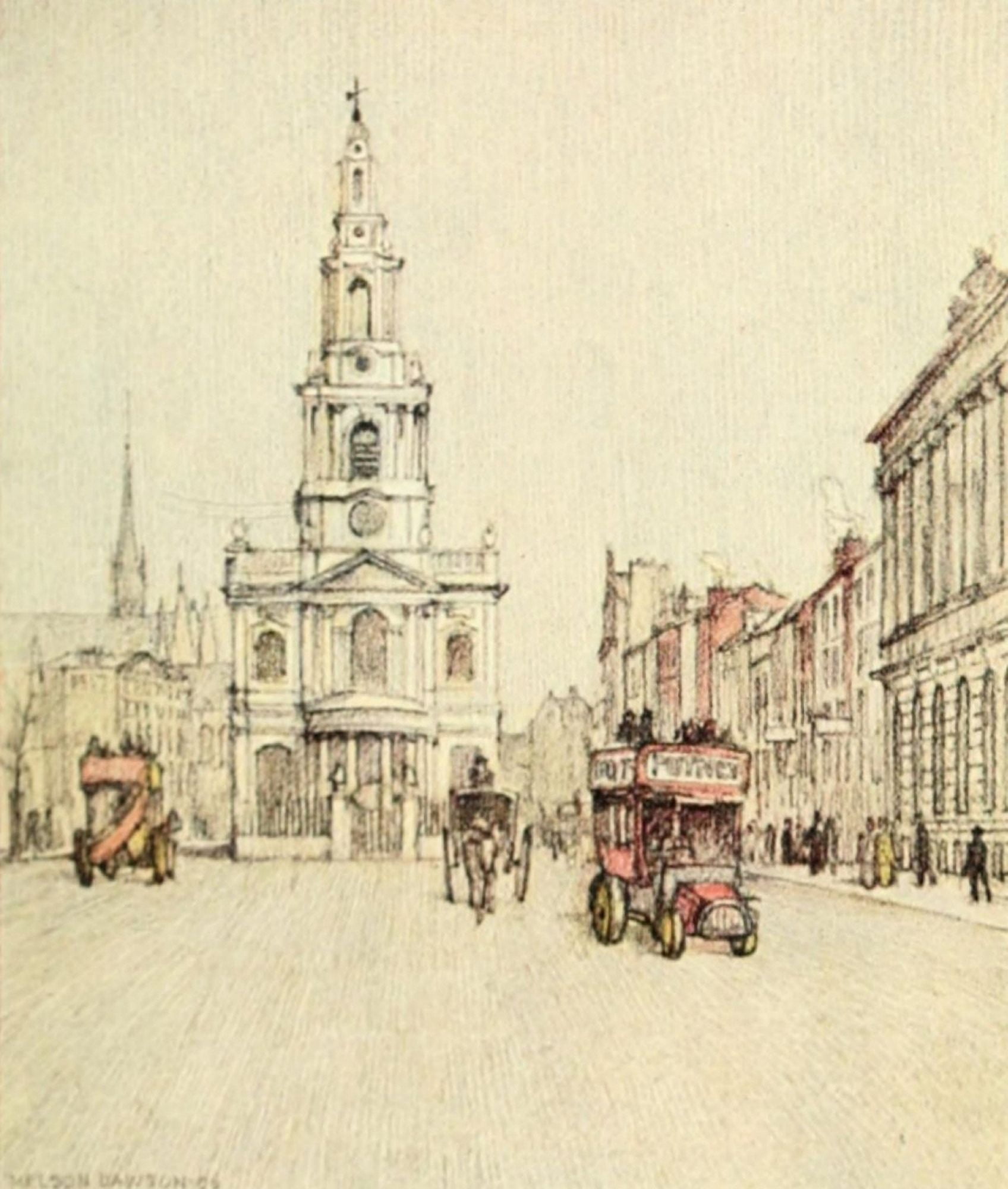 A Wanderer in London 1906 St Mary the Strand Canvas Art - Nelson Dawson (24 x 36)