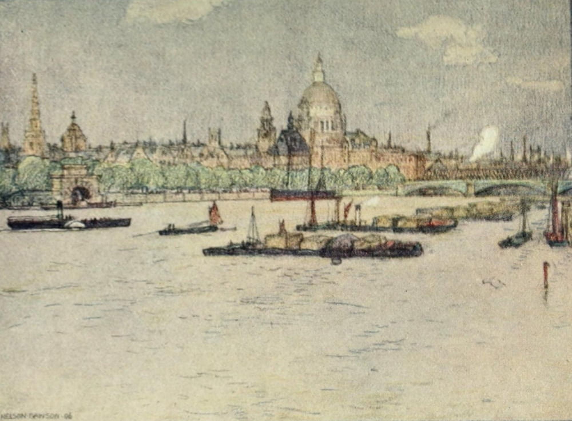 A Wanderer in London 1906 The City & St Pauls Canvas Art - Nelson Dawson (24 x 36)