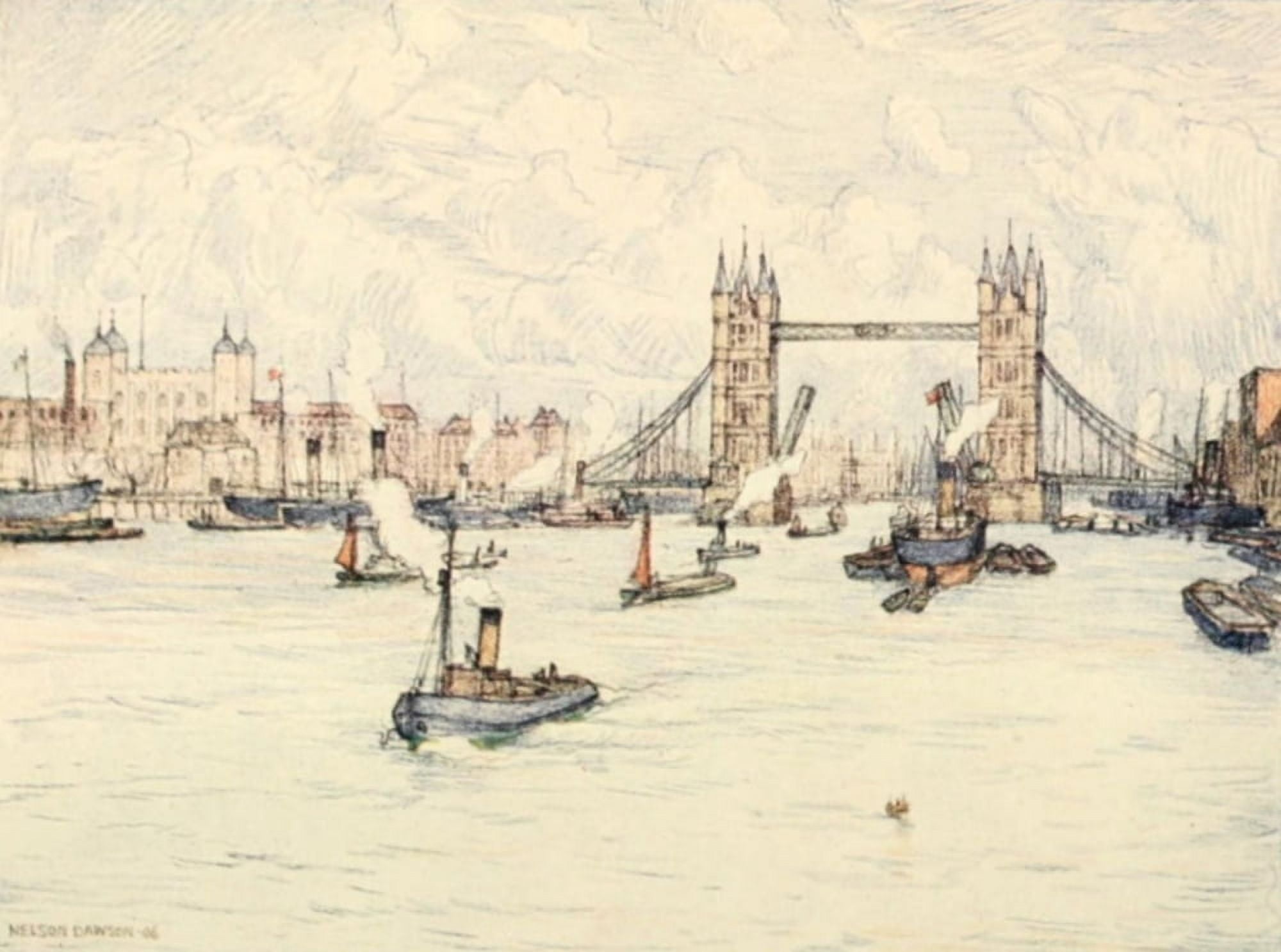 A Wanderer in London 1906 Tower of London & Tower Bridge Canvas Art - Nelson Dawson (24 x 36)