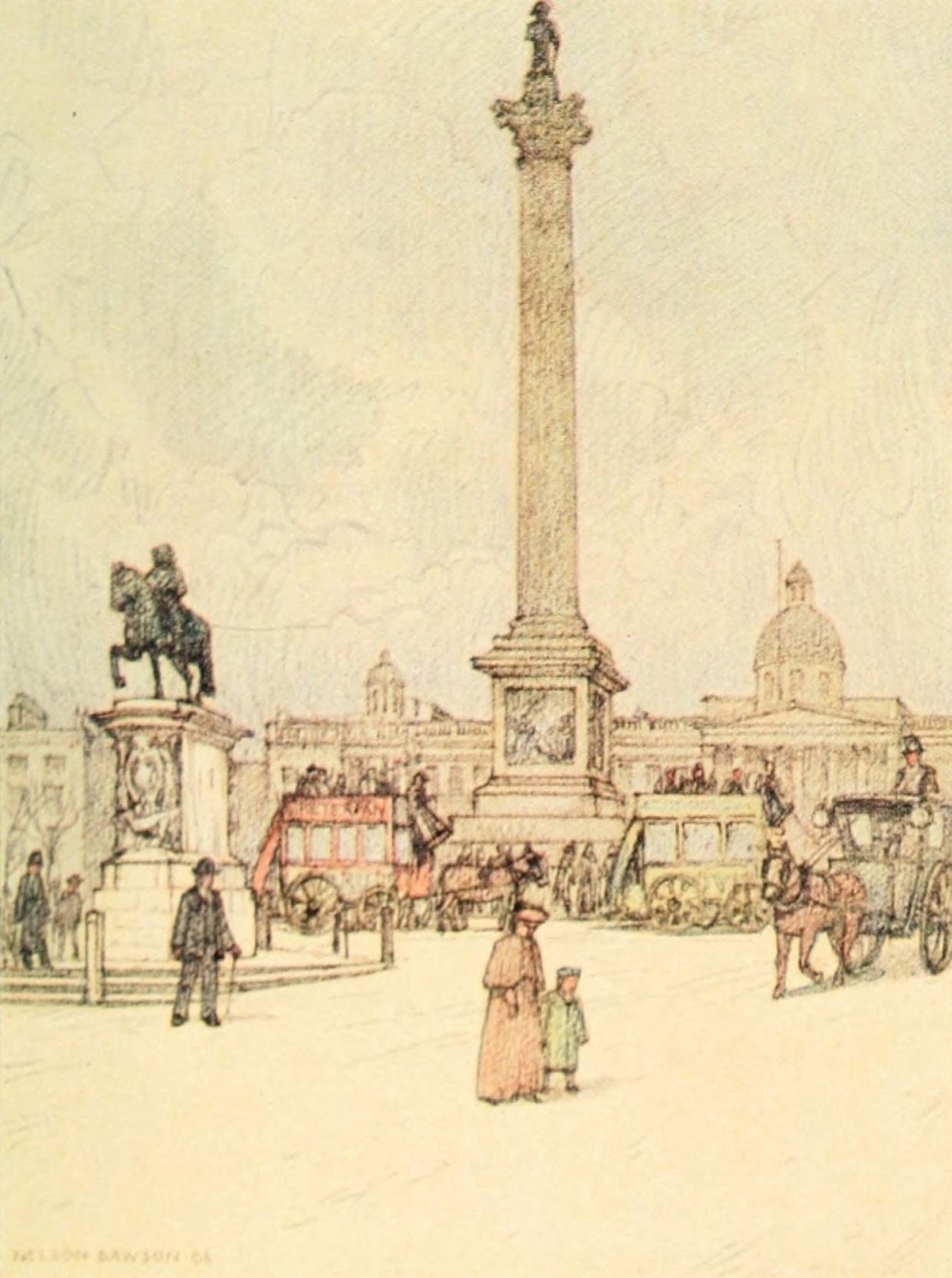 A Wanderer in London 1906 Trafalgar Square Canvas Art - Nelson Dawson (24 x 36)