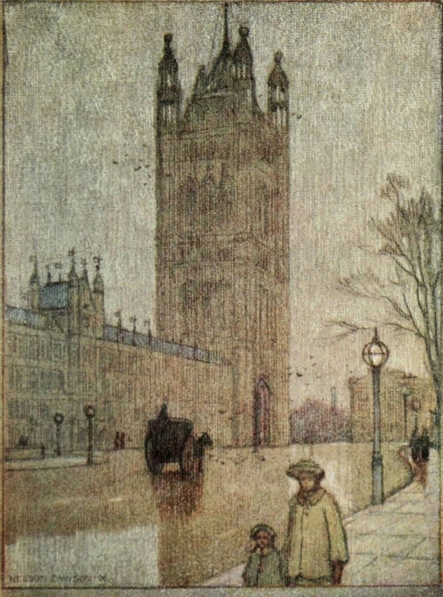 A Wanderer in London 1906 Victoria Tower House of Lords Canvas Art - Nelson Dawson (18 x 24)