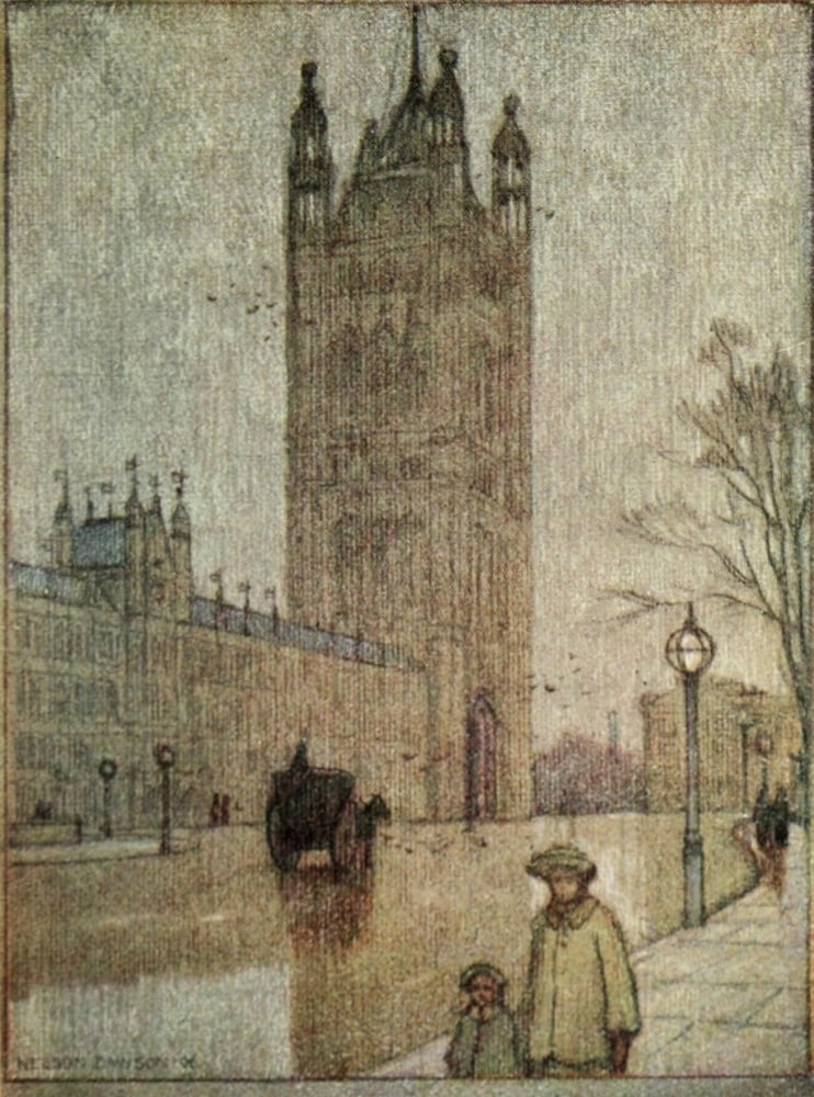 A Wanderer in London 1906 Victoria Tower House of Lords Canvas Art - Nelson Dawson (24 x 36)