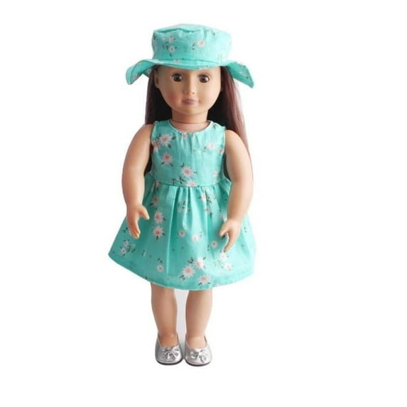 A-Waroom 1 Pcs 18 inch Doll Dress with Hat Flower Printed Cute Summer Dress for 18 inch Doll Girl