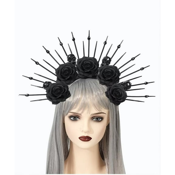 A-Waroom 1 Pcs Black Artificial Rose Headband with Skeleton for Women