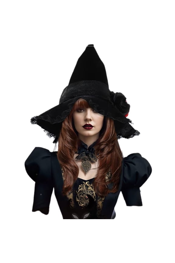 A-Waroom 1 Pcs Velet Witch Hat with Long Veil and Flower