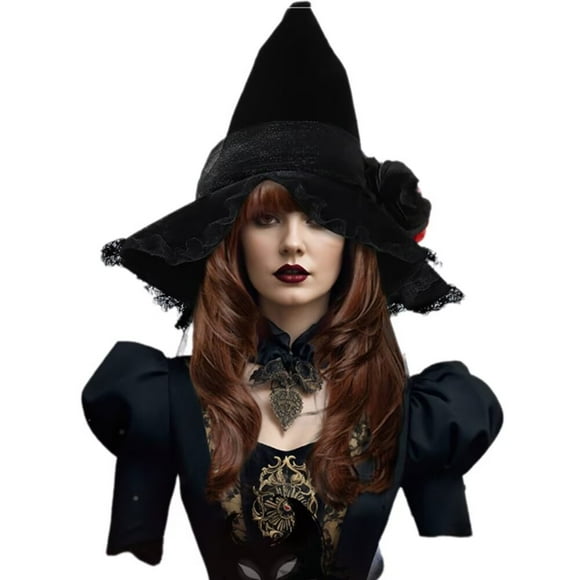 1 Pcs Velet Witch Hat with Long Veil and Flower