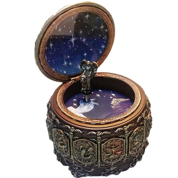 A-Waroom 12 Constellation Music Box Mechanism Rotate Music Box with 18-Note Wind Up Gift for Birthday Christmas