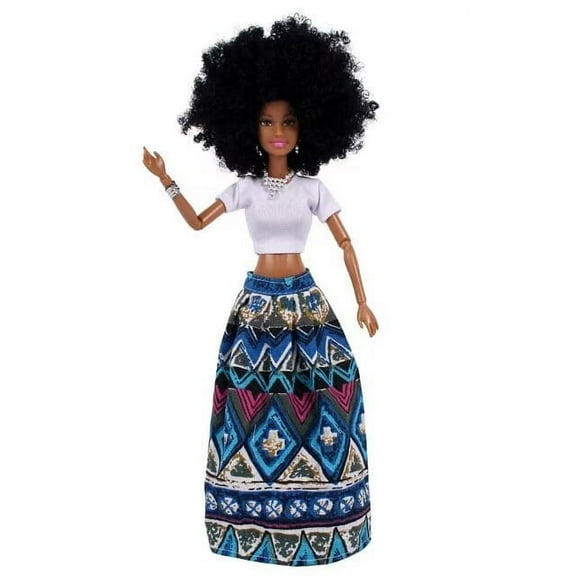 A-Waroom 12 inch Black Doll African American Afro Doll with Hair Moveable Jointed Full Body Doll Toys for Girls Gift