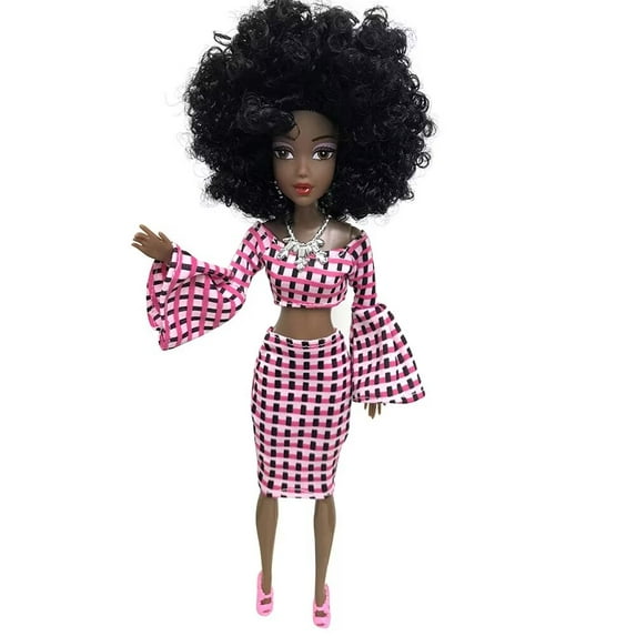 A-Waroom 12 inch Black Doll African American Afro Doll with Hair Moveable Jointed Full Body Doll Toys for Girls Gift