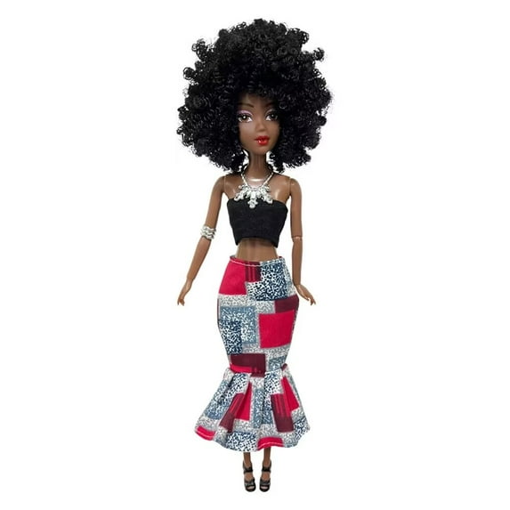 A-Waroom 12 inch Black Doll African American Afro Doll with Hair Moveable Jointed Full Body Doll Toys for Girls Gift