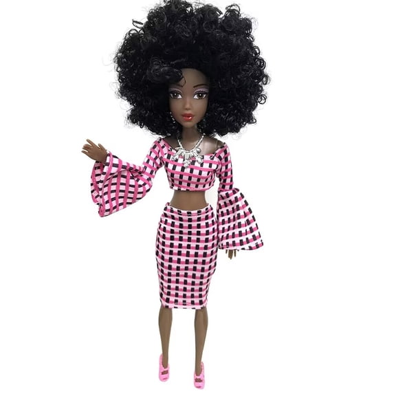 A-Waroom 12 inch Black Doll with Afro Hair African American Doll Black Dolls for 2+ Year Old Girls Gift
