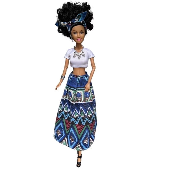 AlevRam 12-Inch African American Fashion Doll – Articulated Body, Curly Hair, Colorful Ethnic Skirt & Top Outfit, Gift for Kids Ages 3+