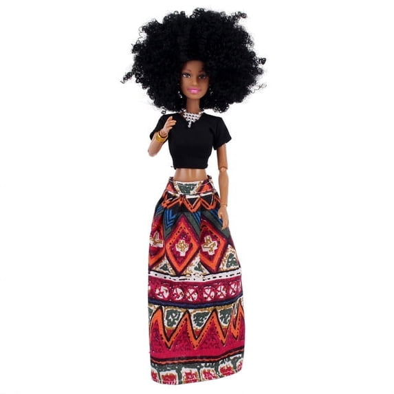 AlevRam 10 inch Black Doll with Afro Hair – African American Baby Doll with Movable Limbs, Washable Clothes, PVC Material, Black Dolls for Girls, Kids Gift Toy