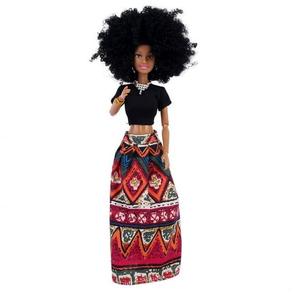 AlevRam 10 inch Black Doll with Afro Hair – African American Baby Doll with Movable Limbs, Washable Clothes, PVC Material, Black Dolls for Girls, Kids Gift Toy