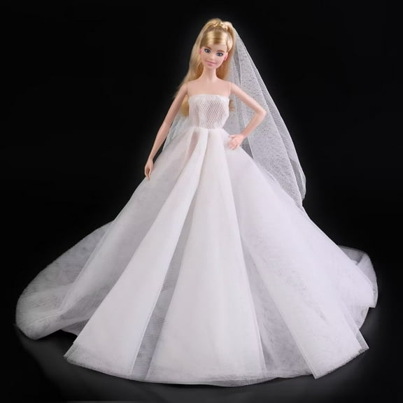 A-Waroom 1PCS Doll Wedding Dress Fishtail Dress Classic Color Blocking Gowns Tailed Evening Party Dress for 30CM Doll 11 inch Doll