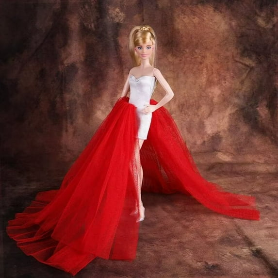 A-Waroom 1PCS Doll Wedding Dress Fishtail Dress Classic Color Blocking Gowns Tailed Evening Party Dress for 30CM Doll 11 inch Doll