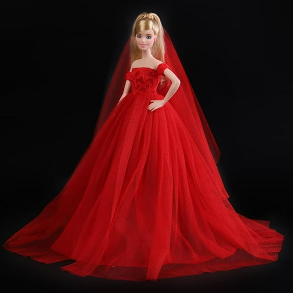 A-Waroom 1PCS Doll Wedding Dress Fishtail Dress Classic Color Blocking Gowns Tailed Evening Party Dress for 30CM Doll 11 inch Doll