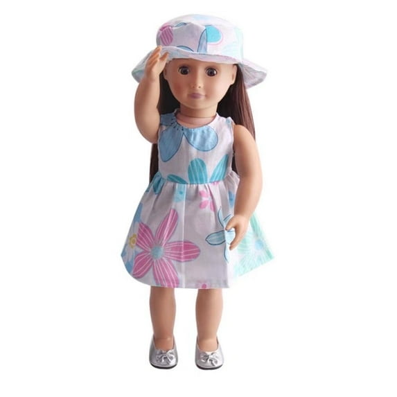 A-Waroom 1 Pcs 18 inch Doll Dress with Hat Flower Printed Cute Summer Dress for 18 inch Doll Girl