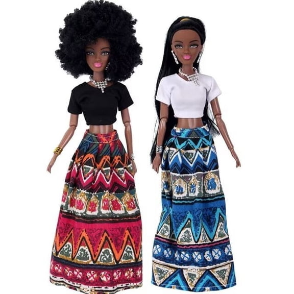 A-Waroom 2 Pcs Kids Gift 12 inch Toy Dolls African Black Doll Moveable Jointed Body Doll Toys for Girls