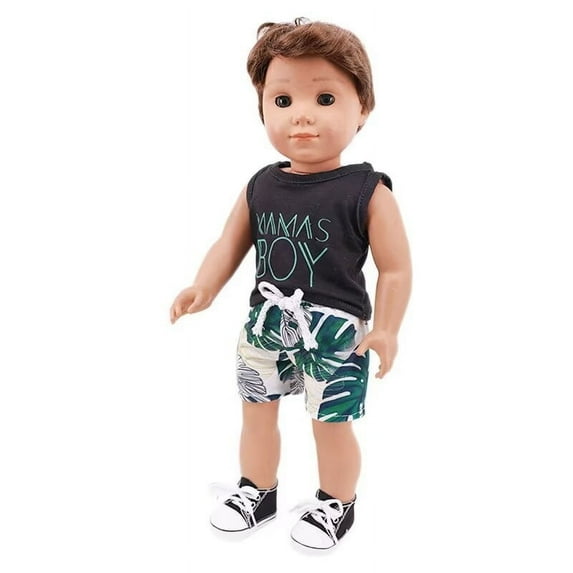 AlevRam 2 Pcs Summer Beach Outfit for 18 Inch Boy Doll Vest Shirt and Pants Set Fashion Clothes for American Boy Doll, Our Generation 18” Doll Clothes