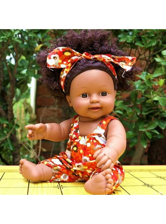 A-Waroom Afro Doll for Kids Black Baby Doll,12 inch American African Black Girl Doll with Dress