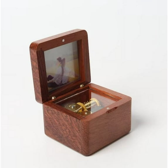 A-Waroom Natural Rosewood Wooden Music Box with Customizable Photos Wind Up Musical Box Gifts for Christmas,Birthday and Valentine's Day