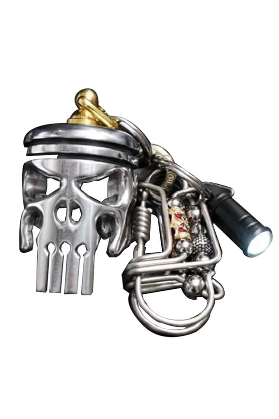 Piston Art Skull Keychain Pendant with Flashlight Bottle Opener