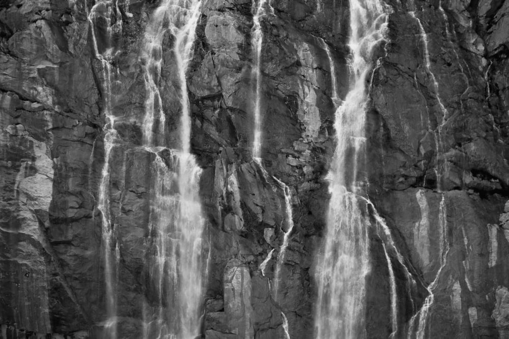 A Waterfall Cascades Over Rock Cliffs On The Juneau Ice Field In Southeast Alaska Canvas Art - John Hyde Design Pics (36 x 24)