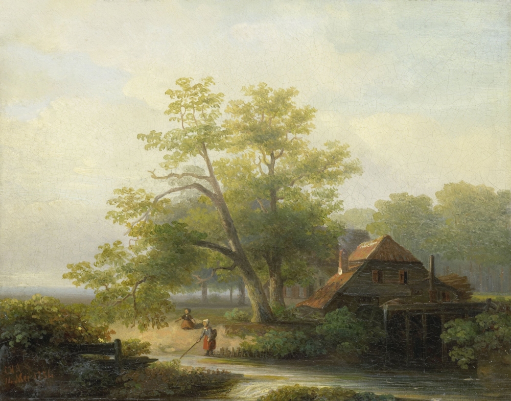 A Watermill In A Woody Landscape Canvas Art - (36 x 24)
