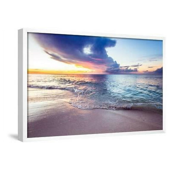 A Wave Crashes Over A Pink Sand Beach In The Bahamas At Sunset, Framed Art Print Wall Art by Erik Kruthoff Sold by Art.Com