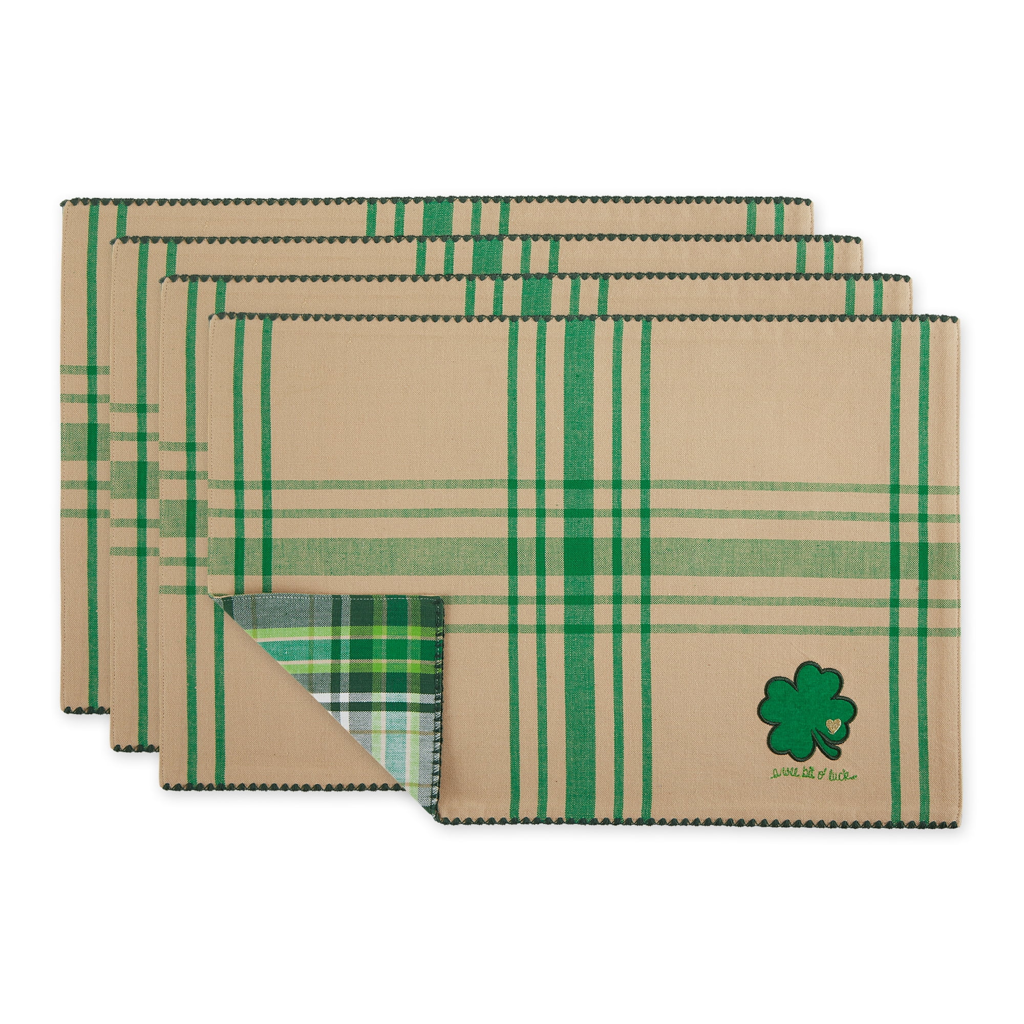 St. Paddy Jute Beige and Green Embroidered Placemat Set of 4