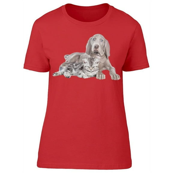 A Weimaraner Hugging A Cat T-Shirt Women -Image by Shutterstock, Female Medium