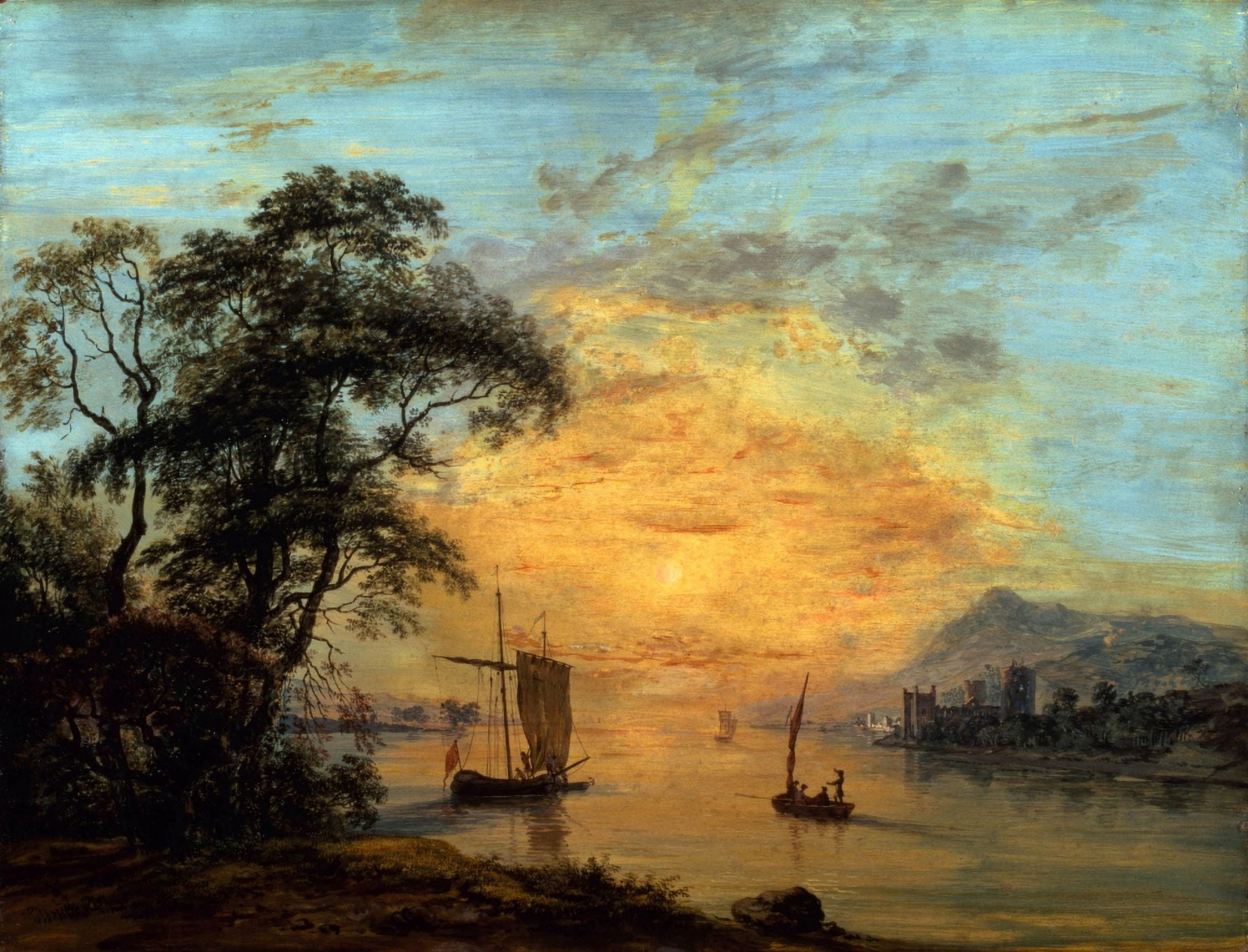 A Welsh Sunset River Landscape Canvas Art - Paul Sandby (24 x 36)
