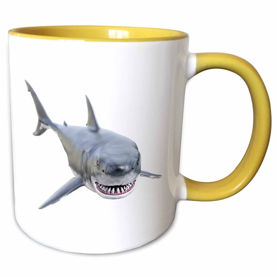 3drose, a White Shark Swimming to the Front, 15oz Two-tone Yellow Mug