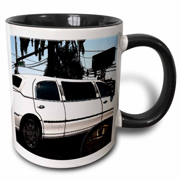 3drose, a White Stretch Limousine in Las Vegas Driving Down the Famous Boulevard Finished in Fresco, 11oz Two-tone Black Mug