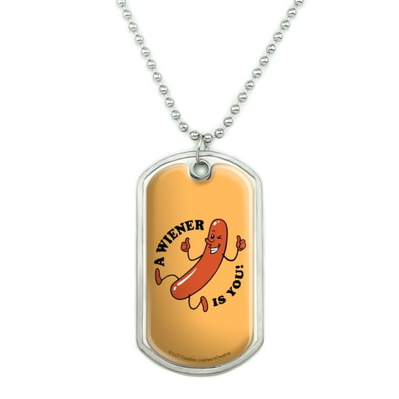 A Wiener Winner Is You Hot Dog Funny Humor Military Dog Tag Pendant Necklace with Chain