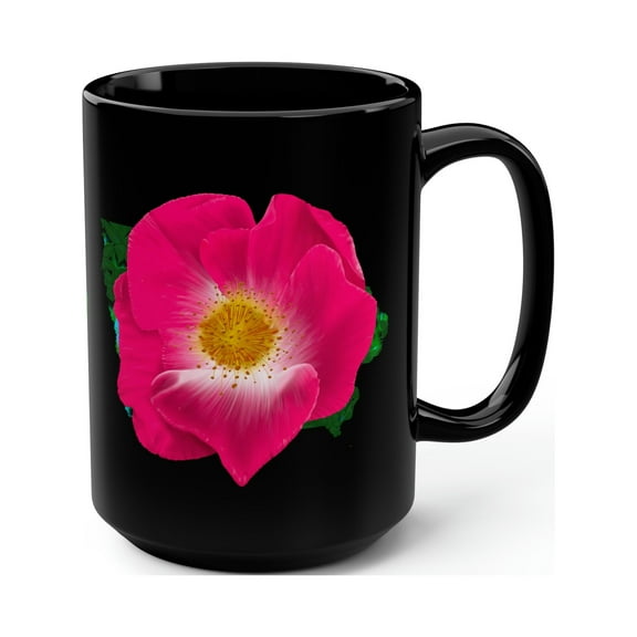 A Wild Rose Black 15 fl oz Ceramic Mug by JC Designs