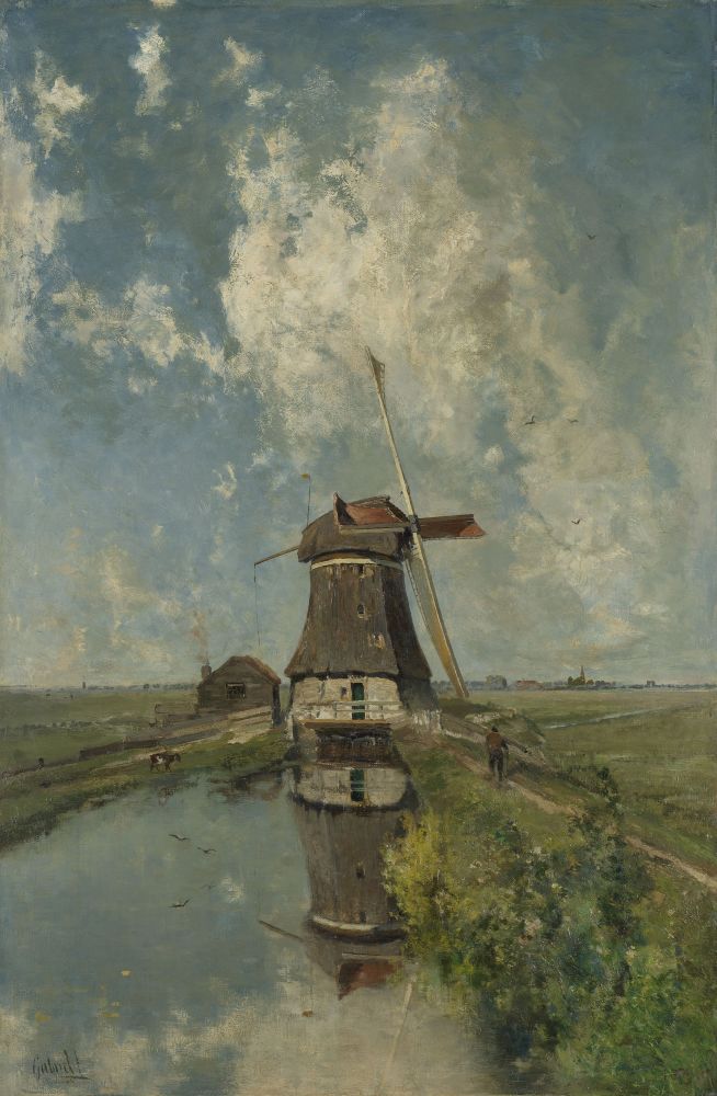 A Windmill On A Polder Waterway Canvas Art - (18 x 24)