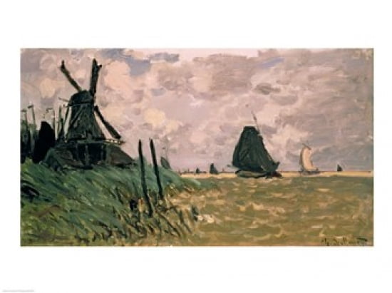 A Windmill near Zaandam 19th century Canvas Art - Claude Monet (24 x 18)