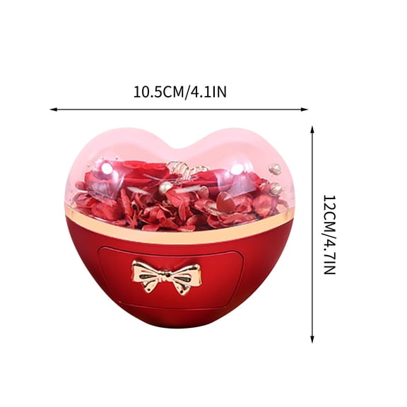 A Windowed Rose-Themed Gift Box With Lid For Presenting Jewelry Alongside Decorative Soap Flowers