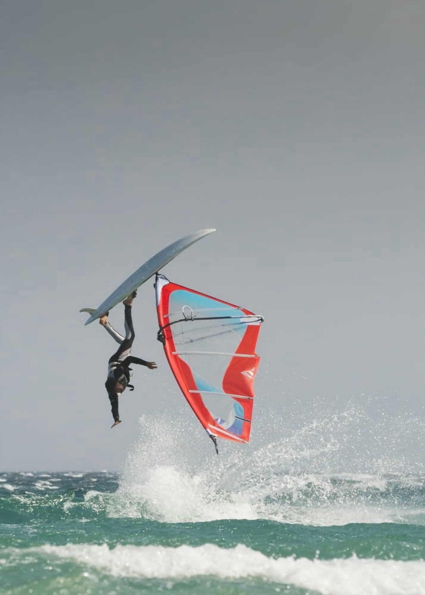 A Windsurfer Flips Upside Down On The Water Off Valdevaqueros Beach Tarifa Cadiz Andalusia Spain Canvas Art - Ben Welsh Design Pics (13 x 18)