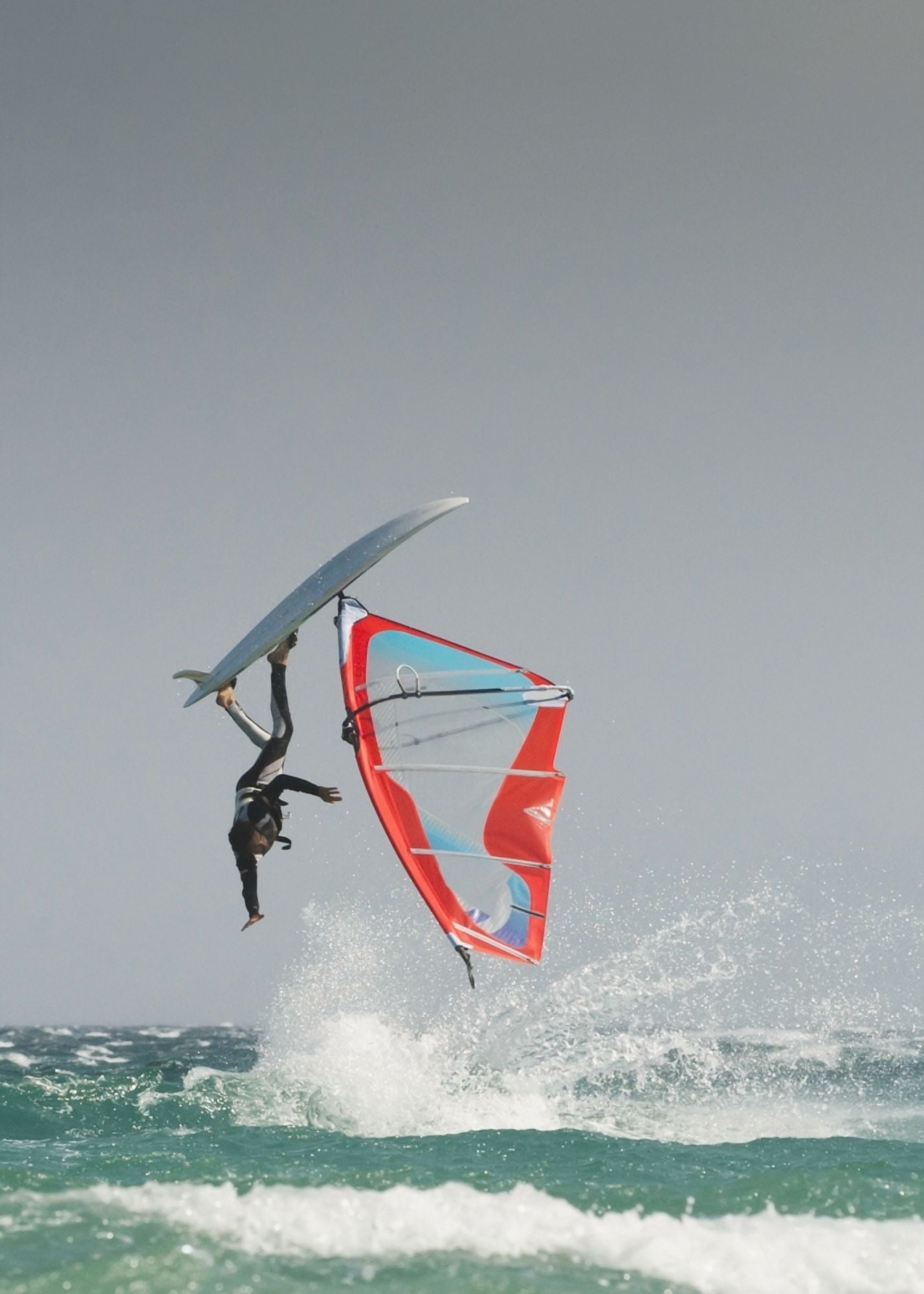A Windsurfer Flips Upside Down On The Water Off Valdevaqueros Beach Tarifa Cadiz Andalusia Spain Canvas Art - Ben Welsh Design Pics (26 x 36)