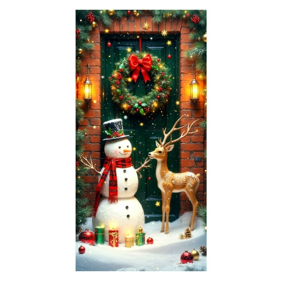 A Winter Christmas Photo Background Door Curtain Hanging Cloth 90X180Cm For Party Decor Polyester