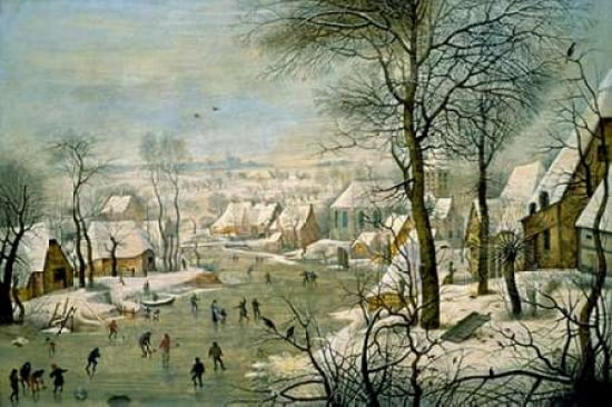 A Winter Landscape with Skaters and a Bird Trap Canvas Art - Pieter the Younger Bruegel (12 x 18)